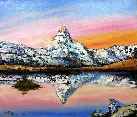 Oil painting Western painting (can be delivered with oil painting frame) P8 Matterhorn Ryohei Shimamoto, painting, oil painting, Nature, Landscape painting