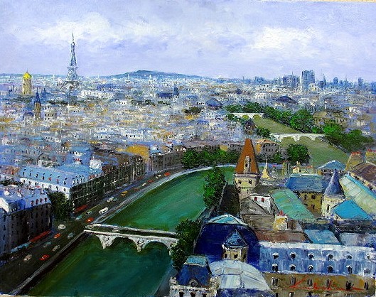 तैल चित्र, पश्चिमी चित्रकला (तेल चित्रकला फ्रेम के साथ वितरित किया जा सकता है) F10 आकार पेरिस की छतें, कोजी नाकाजिमा द्वारा सीन नदी, चित्रकारी, तैल चित्र, प्रकृति, परिदृश्य चित्रकला