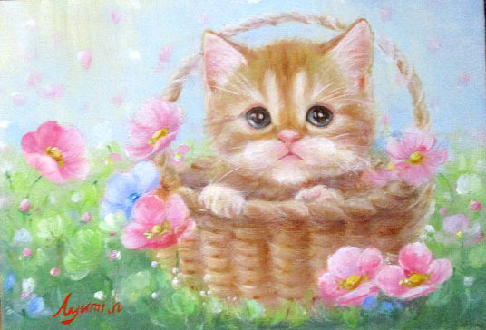 Oil painting, Western painting (can be delivered with oil painting frame) F4 size Cute Hoshino Ayumi, Painting, Oil painting, Animal paintings