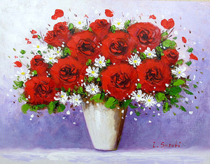 Art hand Auction Peinture à l'huile, Tableau occidental (peut être livré avec cadre de peinture à l'huile) N° F10 Red Rose Ikuo Suzuki, peinture, peinture à l'huile, peinture nature morte