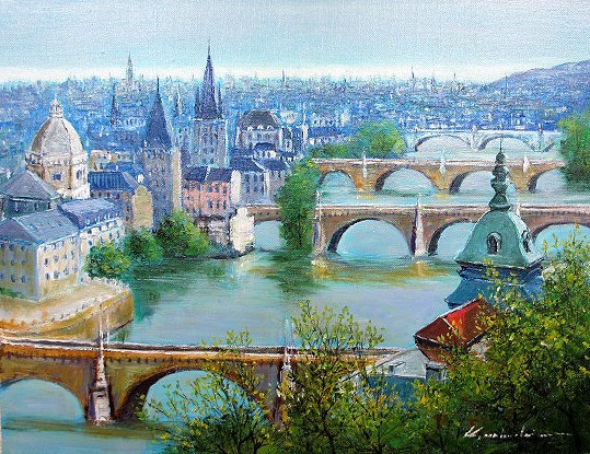 तैल चित्र, पश्चिमी पेंटिंग (तेल चित्रकला फ्रेम के साथ वितरित किया जा सकता है) P12 Vltava नदी कोजी नाकाजिमा, चित्रकारी, तैल चित्र, प्रकृति, परिदृश्य चित्रकला