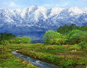 油彩画 洋画 (油絵額縁付きで納品対応可) F6号 「立山連峰を望む」 小川 久雄