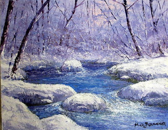 油画, 西洋画(可附油画框) No. F3 Winter Oirase 2 Hisao Okawa, 绘画, 油画, 自然, 山水画