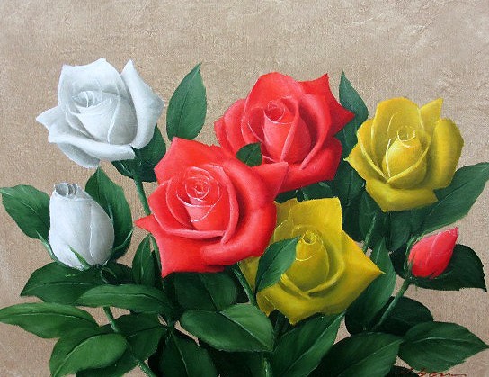 Peinture à l'huile, Tableau western (livraison possible avec cadre peinture à l'huile) taille F4 Rose 2 Rose 2 Hideaki Yasuda, Peinture, Peinture à l'huile, Nature morte