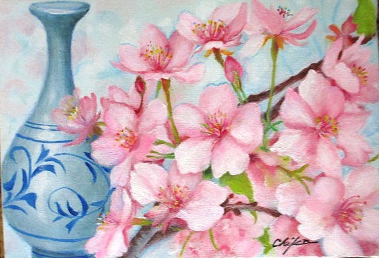 Oil painting, Western painting (delivery possible with oil painting frame) SM Sakura 4 Chika Naito, Painting, Oil painting, Nature, Landscape painting