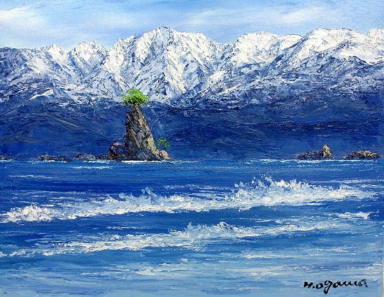 油画, 西洋画(可附油画框) M8 雨晴海岸 小川久夫, 绘画, 油画, 自然, 山水画