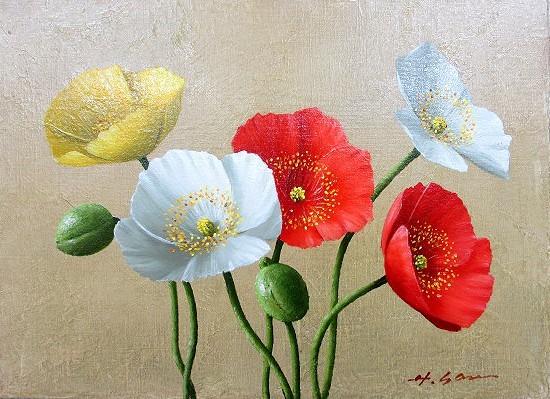Oil painting, Western painting (can be delivered with oil painting frame) No. F3 Poppy Hideaki Yasuda, painting, oil painting, still life painting