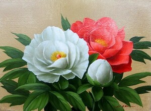 Art hand Auction Oil painting, Western painting (delivery available with oil painting frame) M4 size Peony Hideaki Yasuda, Painting, Oil painting, Still life