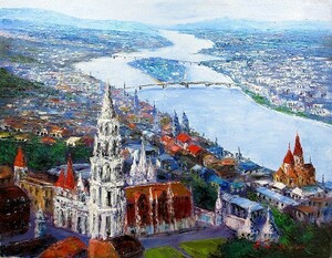 Art hand Auction Ölgemälde, Westliches Gemälde (kann mit Ölgemälderahmen geliefert werden) P15 Blick auf die Donau, Budapest von Koji Nakajima, Malerei, Ölgemälde, Natur, Landschaftsmalerei