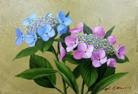 Oil painting, Western painting (delivery available with oil painting frame) M8 size Hydrangea Hideaki Yasuda, Painting, Oil painting, Still life