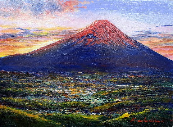 Oil painting, Western painting (can be delivered with oil painting frame) No. F8 Red Fuji at Dawn Koji Nakajima, painting, oil painting, Nature, Landscape painting