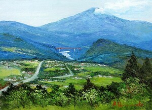 油彩画 洋画 (油絵額縁付きで納品対応可) F4号 「木曽路 恵那山」 島本 良平