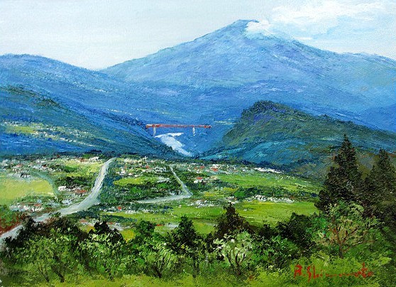 Peinture à l'huile, Tableau western (peut être livré avec cadre peinture à l'huile) taille F8 Kiso Road, Mont Ena de Ryohei Shimamoto, Peinture, Peinture à l'huile, Nature, Peinture de paysage