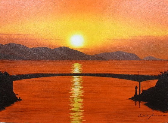 Oil painting Western painting (can be delivered with oil painting frame) WF3 Sunrise over Seto Toshihiko Asakuma, painting, oil painting, Nature, Landscape painting