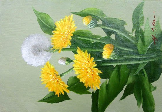 Oil painting, Western painting (delivery possible with oil painting frame) M4 size Dandelion Hideaki Yasuda, Painting, Oil painting, Still life