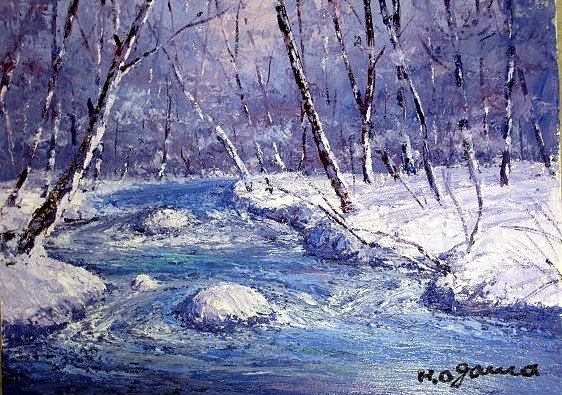 Oil painting, Western painting (delivery possible with oil painting frame) F12 size Winter Oirase 1 Hisao Ogawa, Painting, Oil painting, Nature, Landscape painting