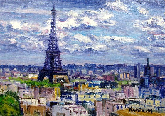 오일 페인팅, 서양화 (유화 프레임과 함께 배송 가능) F4 사이즈 에펠탑 한자와 쿠니오, 그림, 오일 페인팅, 자연, 풍경화