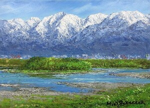 油彩画 洋画 (油絵額縁付きで納品対応可) M3号 「立山連峰」 小川 久雄