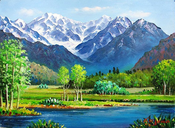 油画西洋画(可送油画框)M4 叶泽穗高清水, 绘画, 油画, 自然, 山水画