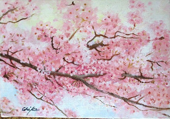 Oil painting, Western painting (delivery available with oil painting frame) F6 size Sakura 3 Chika Naito, Painting, Oil painting, Nature, Landscape painting