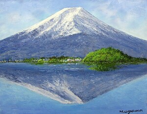 油彩画 洋画 (油絵額縁付きで納品対応可) F15号 「河口湖より富士を望む」 小川 久雄