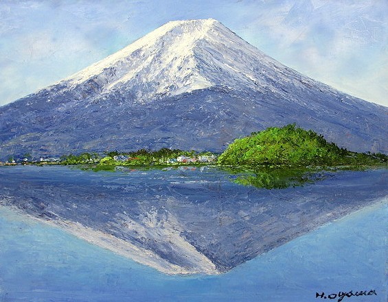 油彩画 洋画 (油絵額縁付きで納品対応可) M6号 ｢河口湖より富士を望む｣ 小川 久雄, 絵画, 油彩, 自然, 風景画