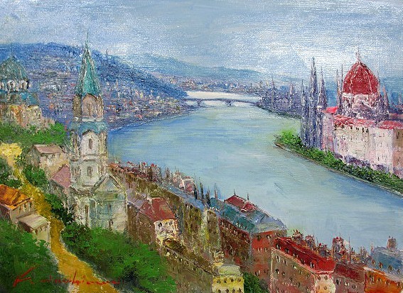 तैल चित्र, पश्चिमी पेंटिंग (तेल पेंटिंग फ्रेम के साथ वितरित किया जा सकता है) F10 आकार बुडापेस्ट (हंगरी) रयोही शिमामोटो द्वारा, चित्रकारी, तैल चित्र, प्रकृति, परिदृश्य चित्रकला