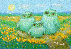 Art hand Auction Oil painting, Western painting (delivery possible with oil painting frame) SM Flower Owl Chieko Sano, Painting, Oil painting, Animal paintings