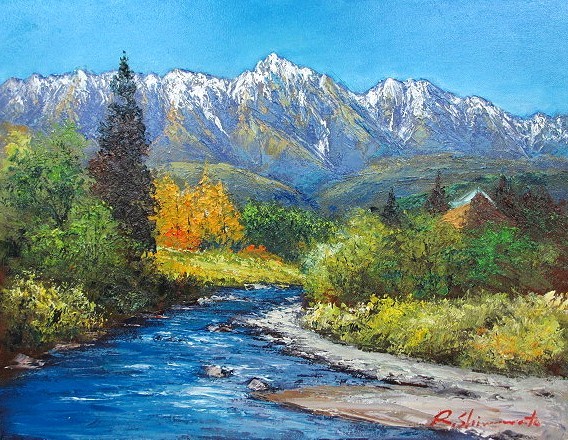 Oil painting, Western painting (can be delivered with oil painting frame) P6 At the foot of Mt. Hakuba Ryohei Shimamoto, painting, oil painting, Nature, Landscape painting