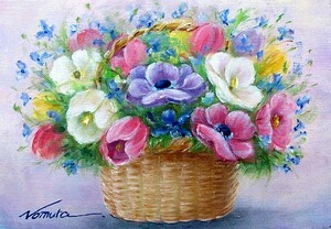 油彩画 洋画 (油絵額縁付きで納品対応可) WSM 「春の花」 野村 正明