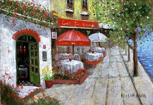 油彩画 洋画 (油絵額縁付きで納品対応可) F6号 「パリのカフェ」 石川 佳図