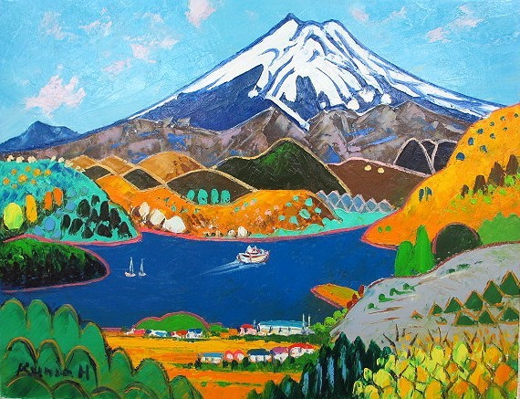 油彩画 洋画 (油絵額縁付きで納品対応可) M6号 ｢箱根富士｣ 半澤 国雄, 絵画, 油彩, 自然, 風景画