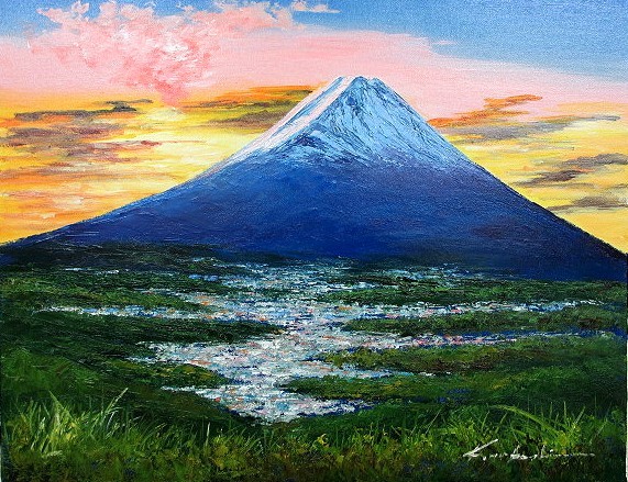 油彩画 洋画 (油絵額縁付きで納品対応可) M6号 ｢黎明富士｣ 中島 晃次, 絵画, 油彩, 自然, 風景画