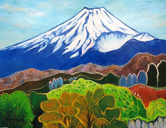 油彩画 洋画 (油絵額縁付きで納品対応可) P8号 ｢富士山｣ 半澤 国雄, 絵画, 油彩, 自然, 風景画