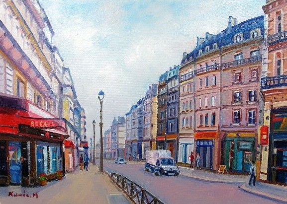 तैल चित्र, पश्चिमी पेंटिंग (तेल पेंटिंग फ्रेम के साथ वितरित की जा सकती है) पेरिस कुनियो हंजावा का एम8 स्ट्रीट कॉर्नर, चित्रकारी, तैल चित्र, प्रकृति, परिदृश्य चित्रकला