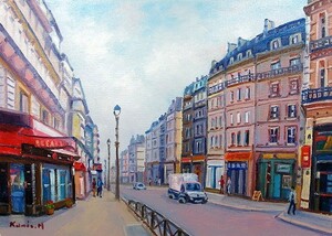 油彩画 洋画 (油絵額縁付きで納品対応可) M8号 「パリの街角」 半澤 国雄