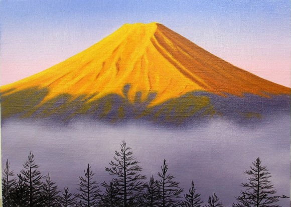 油画西画(可送油画框)F6红富士浅间俊彦, 绘画, 油画, 自然, 山水画
