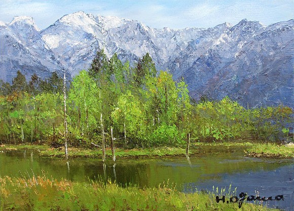 Pintura al óleo, Cuadro occidental (se puede entregar con marco para óleo) tamaño F20 Kamikochi Hisao Ogawa, Cuadro, Pintura al óleo, Naturaleza, Pintura de paisaje