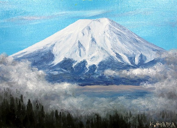 Peinture à l'huile, Tableau western (peut être livré avec cadre peinture à l'huile) format F8 Fuji blanc au dessus des nuages Isao Oyama, Peinture, Peinture à l'huile, Nature, Peinture de paysage