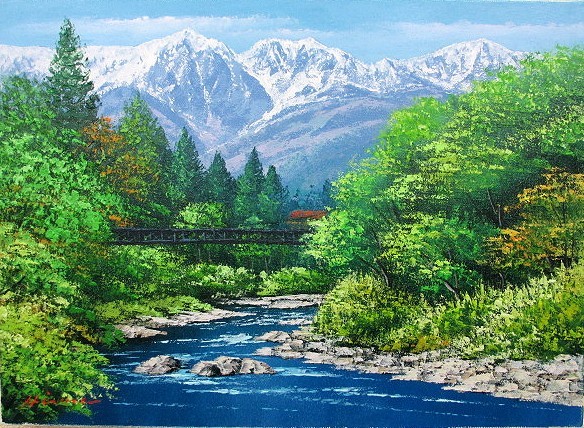 Peinture à l'huile, Tableau occidental (peut être livré avec cadre de peinture à l'huile) taille F12 Hakuba-dake Kazuyuki Hirose, Peinture, Peinture à l'huile, Nature, Peinture de paysage