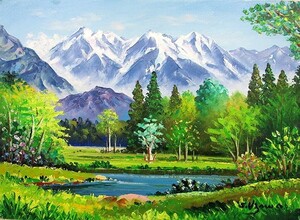 Art hand Auction 油画, 西洋画(可送油画框) M10 上高地羽泽清水, 绘画, 油画, 自然, 山水画