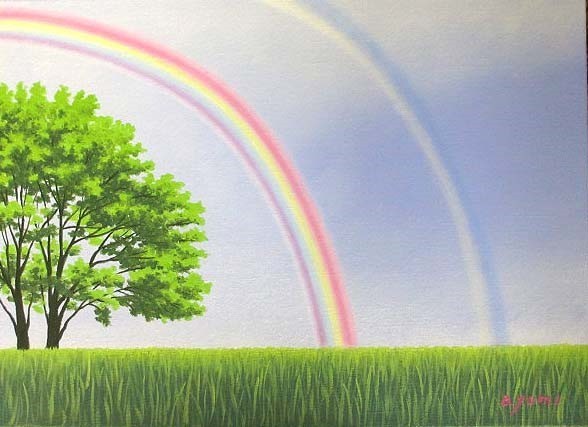 Ölgemälde, Westliches Gemälde (Lieferung mit Ölgemälderahmen möglich) P8 Größe Landschaft mit Regenbogen 1 Ayumi Shiratori, Malerei, Ölgemälde, Natur, Landschaftsmalerei