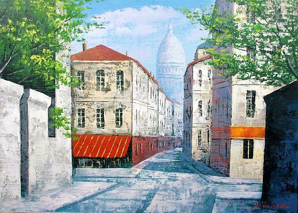 Oil painting, Western painting (can be delivered with oil painting frame) F15 size Montmartre Kazuyuki Hirose, Painting, Oil painting, Nature, Landscape painting