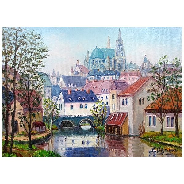 Oil painting Western painting (can be delivered with oil painting frame) No. F12 Chartres Hazawa Shimizu, painting, oil painting, Nature, Landscape painting