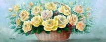 油彩画 洋画 (油絵額縁付きで納品対応可) WSM 「花かごイエローリリーズ」 野村 正明_画像1