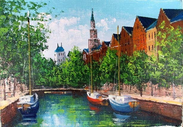 Oil painting, Western painting (delivery possible with oil painting frame) F15 size Amsterdam Kazuyuki Hirose, Painting, Oil painting, Nature, Landscape painting