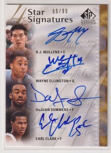 NBA B.J. MULLENS WAYNE ELLINGTON DAJUAN SUMMERS EARL CLARK AUTO 2009-10 UD 4 Star SP SIGNATURE Autograph / 99 枚限定 直筆 サイン