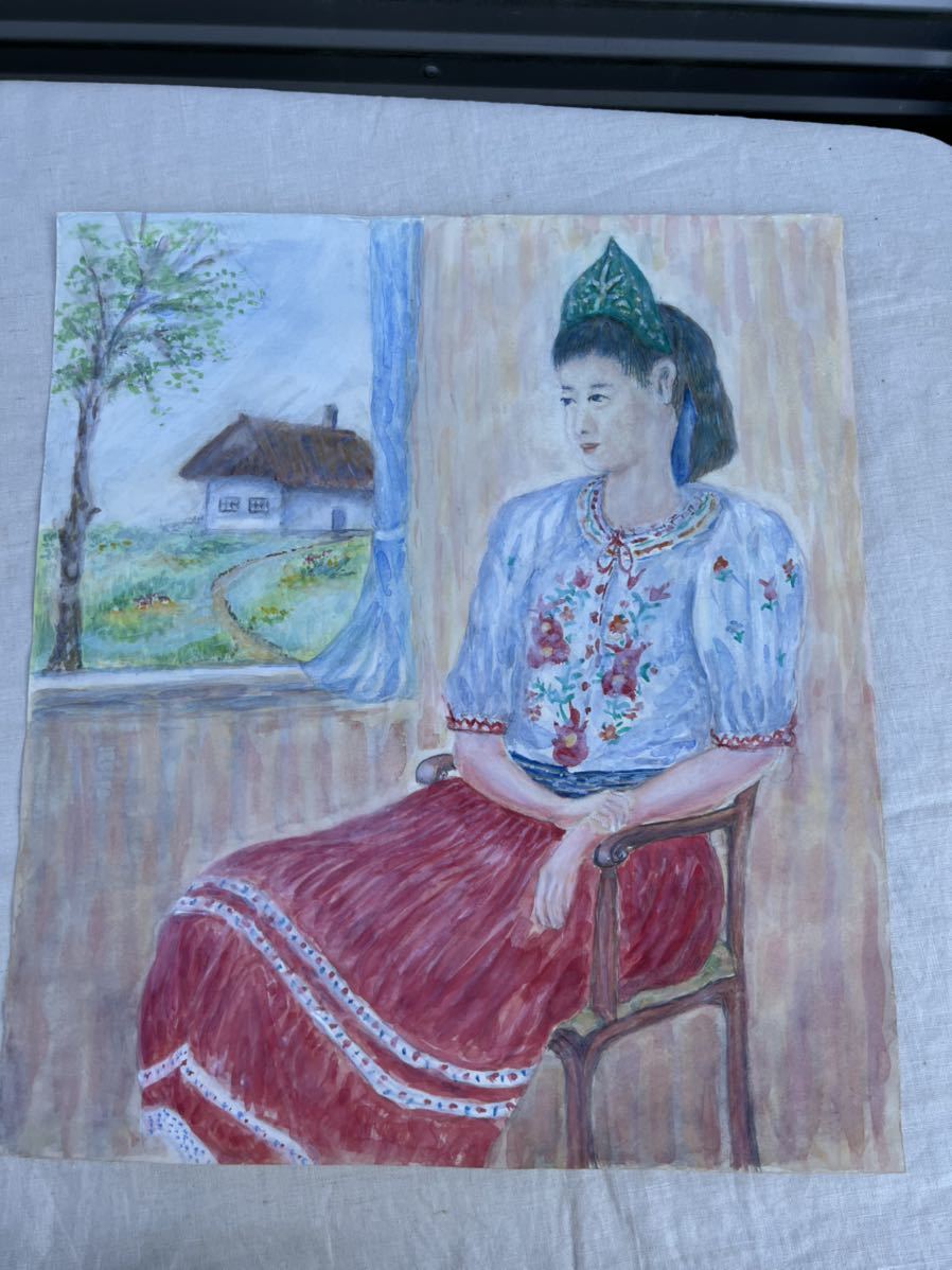 ◆Authentic watercolor portrait painting by Iwai Takashi, Nihonbashi Gallery, Mignon Exhibition, December 1998◆A-2558, Painting, watercolor, Portraits