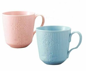 柔かな乳白色のマグカップ ／ ペア ／ ピンク＆ブルー