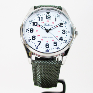 送料無料 シチズン ファルコン 腕時計 日本製ムーブメント ナイロン/革ベルト オリーブ/白 QB38-304 メンズ 紳士
